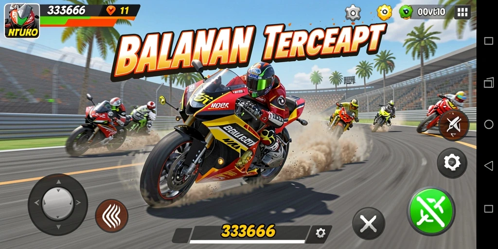 Tampilan gameplay seru balapan motor di 333666.