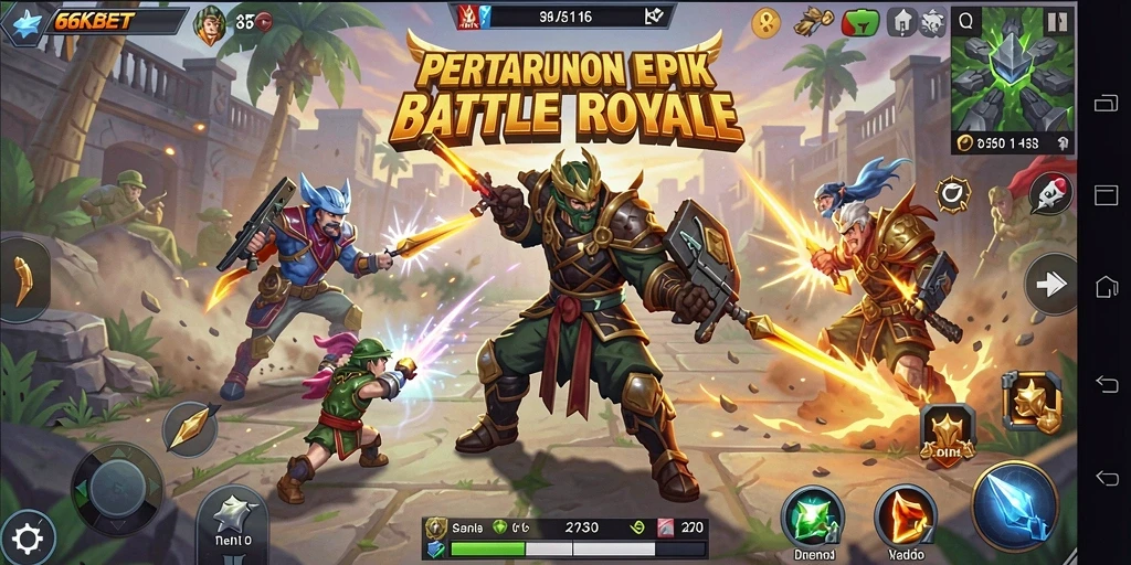 Tampilan gameplay mendebarkan dalam 66KBET Battle Royale.
