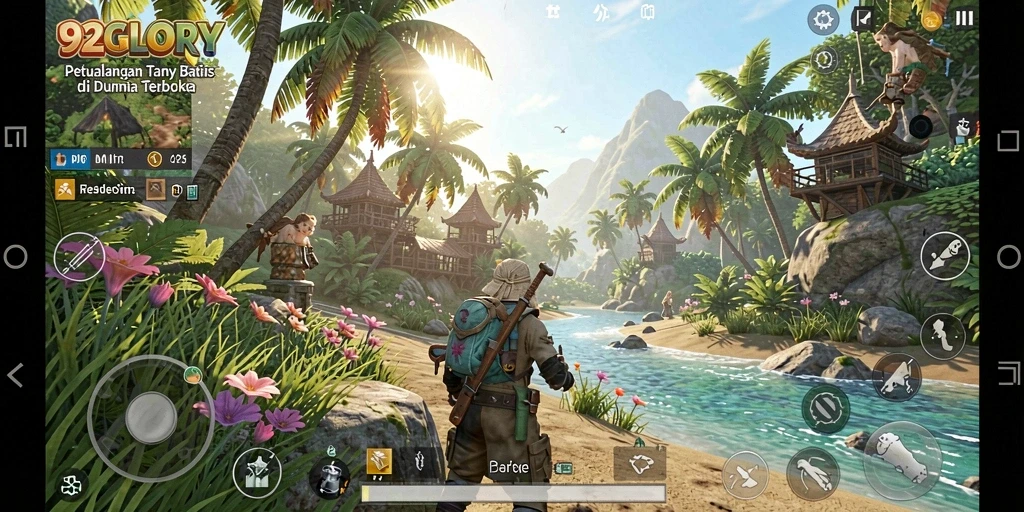 Tangkapan layar gameplay <strong>92GLORY</strong> menunjukkan petualangan epik dalam dunia terbuka.