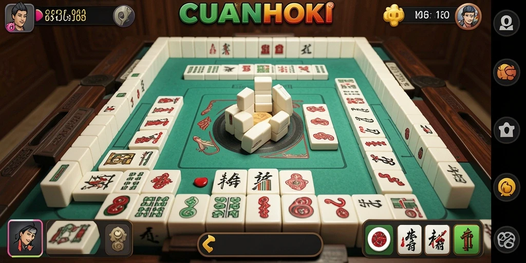 Tangkapan layar dari gameplay CUANHOKI yang menampilkan tantangan Mahjong.