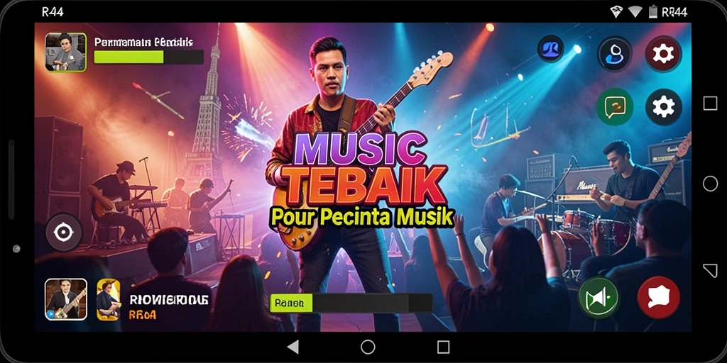Tampilan gameplay RR44 yang menarik dengan berbagai mode musik.