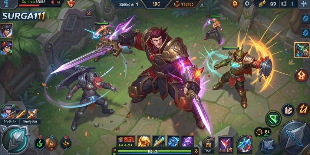 Tangkapan layar gameplay SURGA11 yang menampilkan pertarungan tim yang seru.