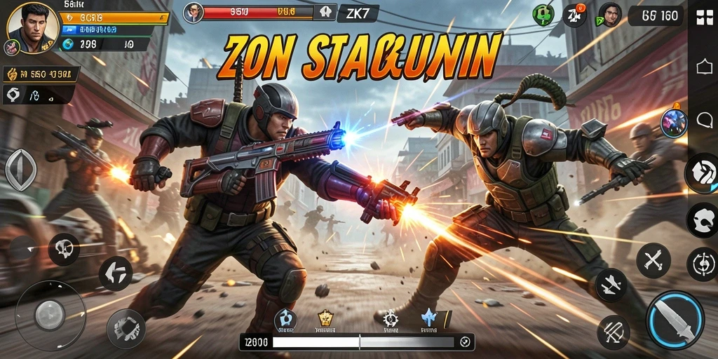 Tampilan aksi mendebarkan dalam gameplay ZK7 yang intens.